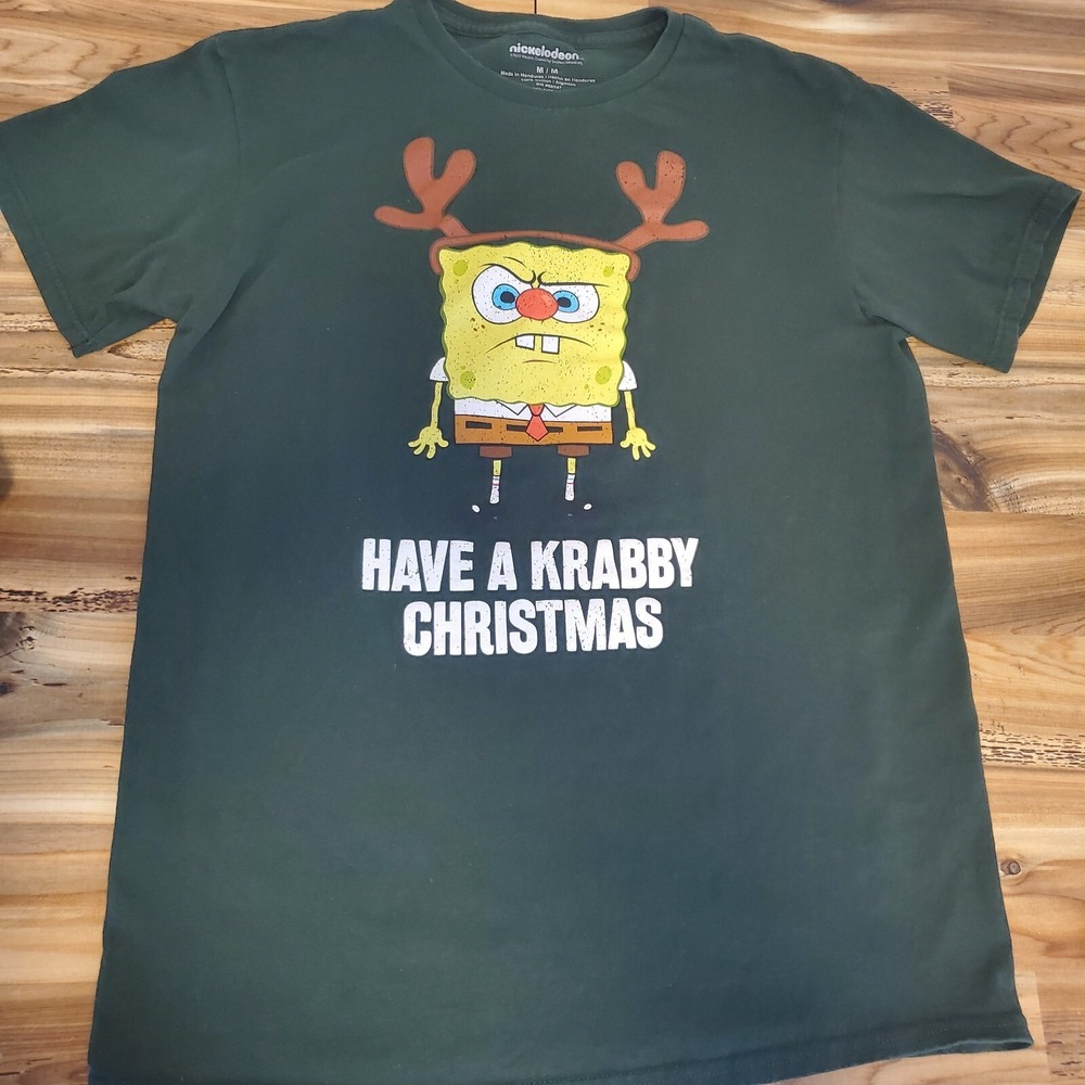 SpongeBob Reindeer Have A Krabby Christmas Dark Green Graphic T-Shirt, Men's M